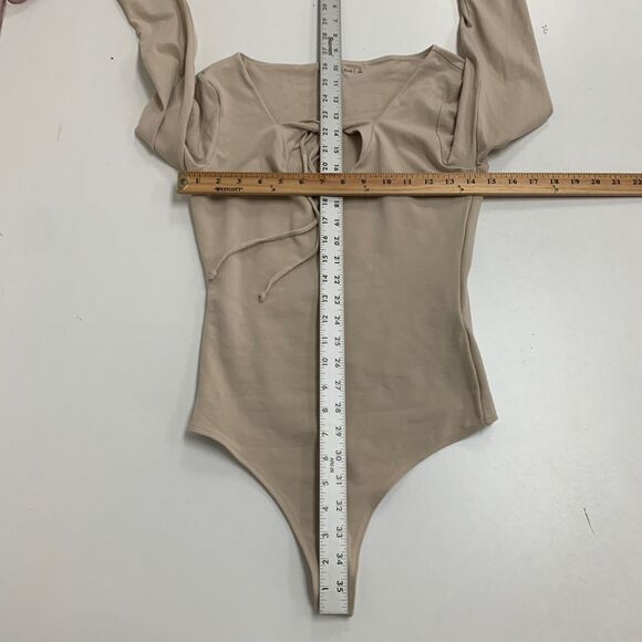 Abercrombie & Fitch Bodysuit Womens S Small Beige Keyhole Bow Front Long Sleeve - Picture 7 of 11